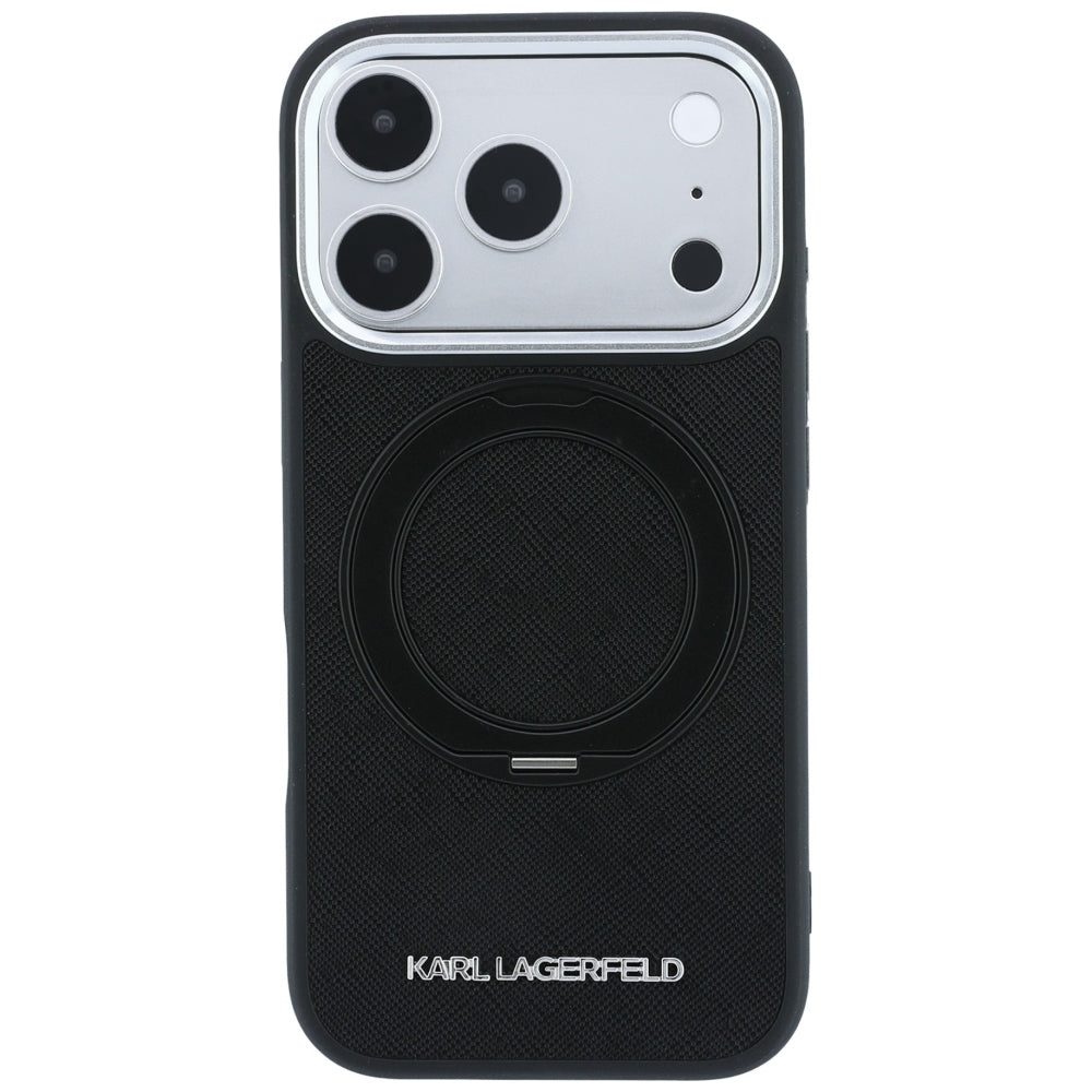Husa MagSafe pentru Apple iPhone 18 Pro / 17 Pro, Karl Lagerfeld, Ring Stand 360 Saffiano, Neagra