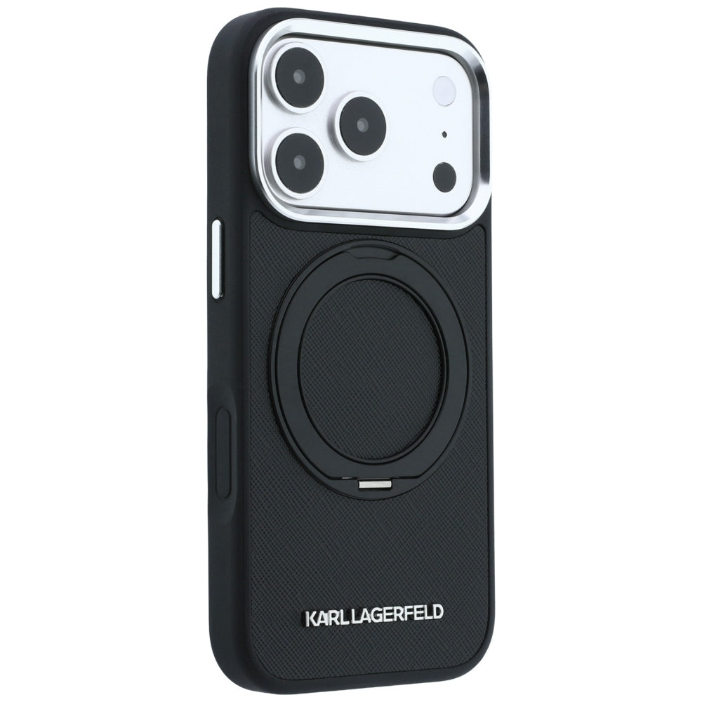 Husa MagSafe pentru Apple iPhone 18 Pro / 17 Pro, Karl Lagerfeld, Ring Stand 360 Saffiano, Neagra