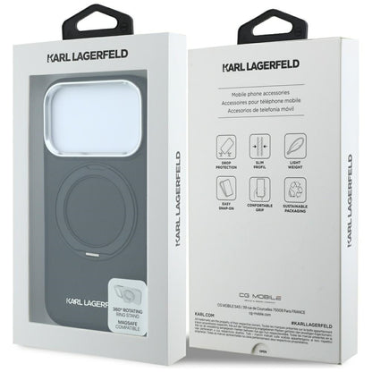 Husa MagSafe pentru Apple iPhone 18 Pro / 17 Pro, Karl Lagerfeld, Ring Stand 360 Saffiano, Neagra