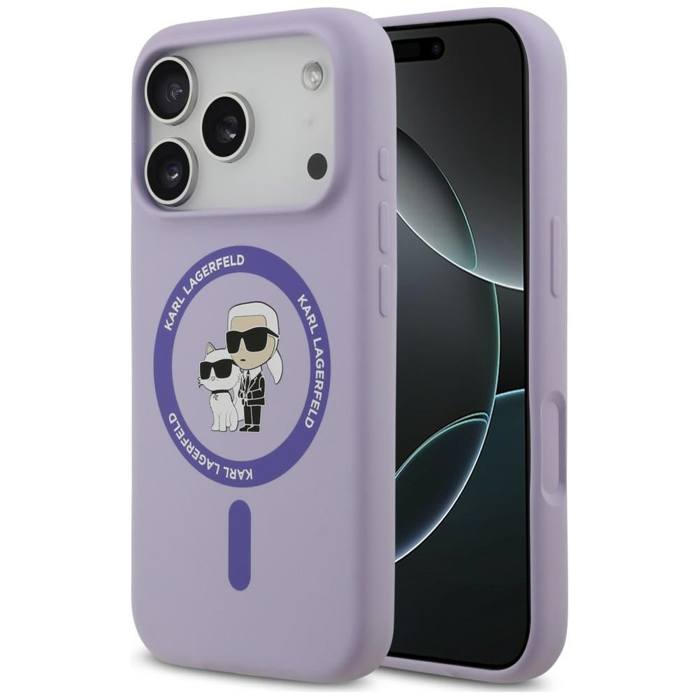Husa MagSafe pentru Apple iPhone 18 Pro / 17 Pro, Karl Lagerfeld, Silicone Ring Karl & Choupette, Mov