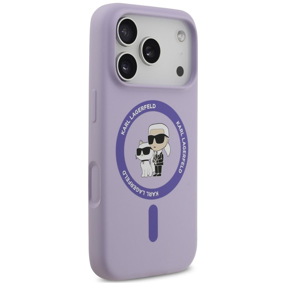 Husa MagSafe pentru Apple iPhone 18 Pro / 17 Pro, Karl Lagerfeld, Silicone Ring Karl & Choupette, Mov