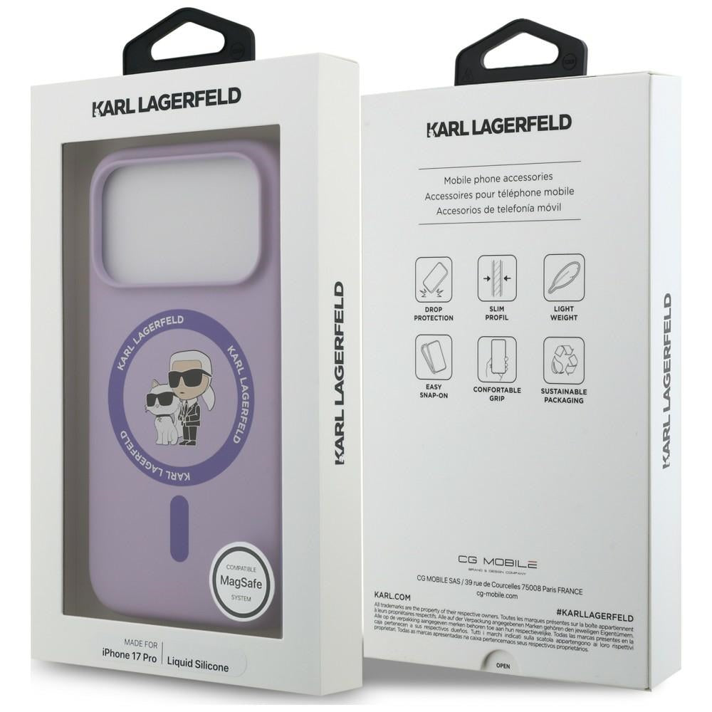 Husa MagSafe pentru Apple iPhone 18 Pro / 17 Pro, Karl Lagerfeld, Silicone Ring Karl & Choupette, Mov