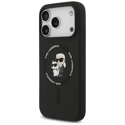 Husa MagSafe pentru Apple iPhone 18 Pro / 17 Pro, Karl Lagerfeld, Silicone Ring Karl & Choupette, Neagra