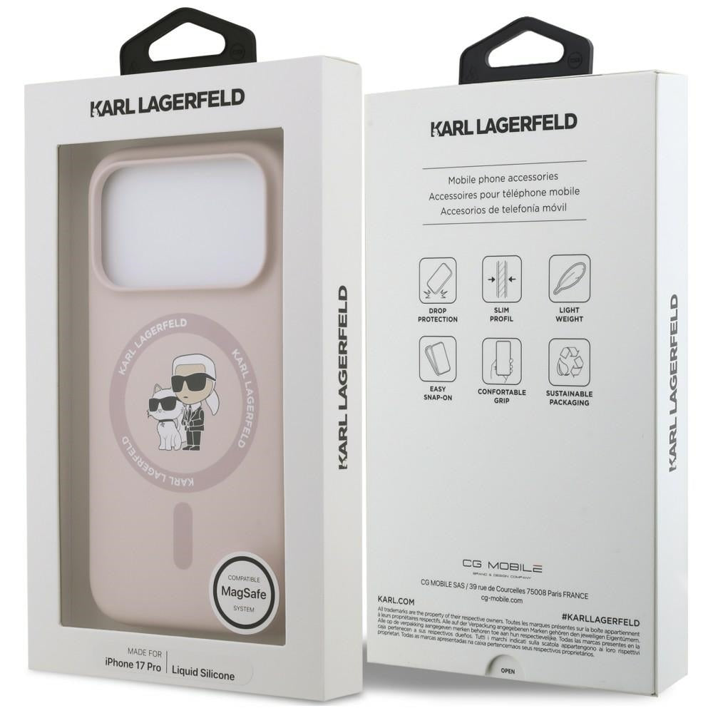 Husa MagSafe pentru Apple iPhone 18 Pro / 17 Pro, Karl Lagerfeld, Silicone Ring Karl & Choupette, Roz