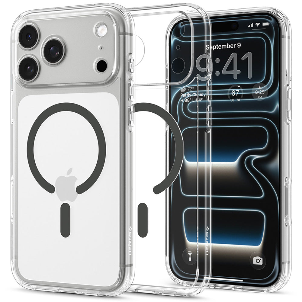 Husa MagSafe pentru Apple iPhone 18 Pro / 17 Pro, Spigen, Ultra Hybrid, Gri Transparenta ACS12156
