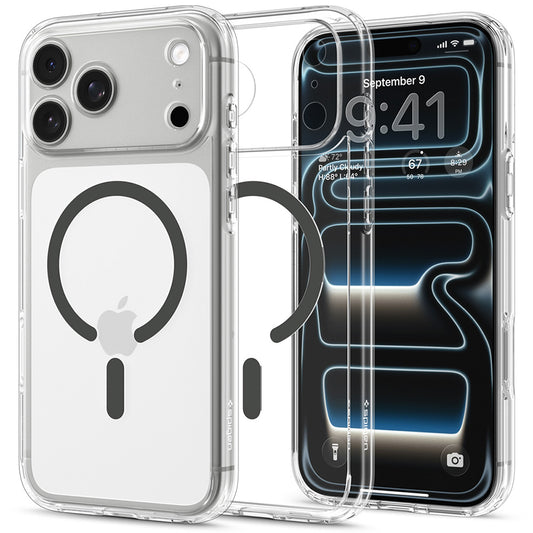 Husa MagSafe pentru Apple iPhone 18 Pro / 17 Pro, Spigen, Ultra Hybrid, Gri Transparenta ACS12156