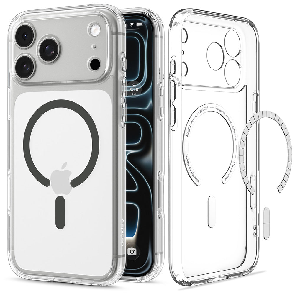 Husa MagSafe pentru Apple iPhone 18 Pro / 17 Pro, Spigen, Ultra Hybrid, Gri Transparenta ACS12156