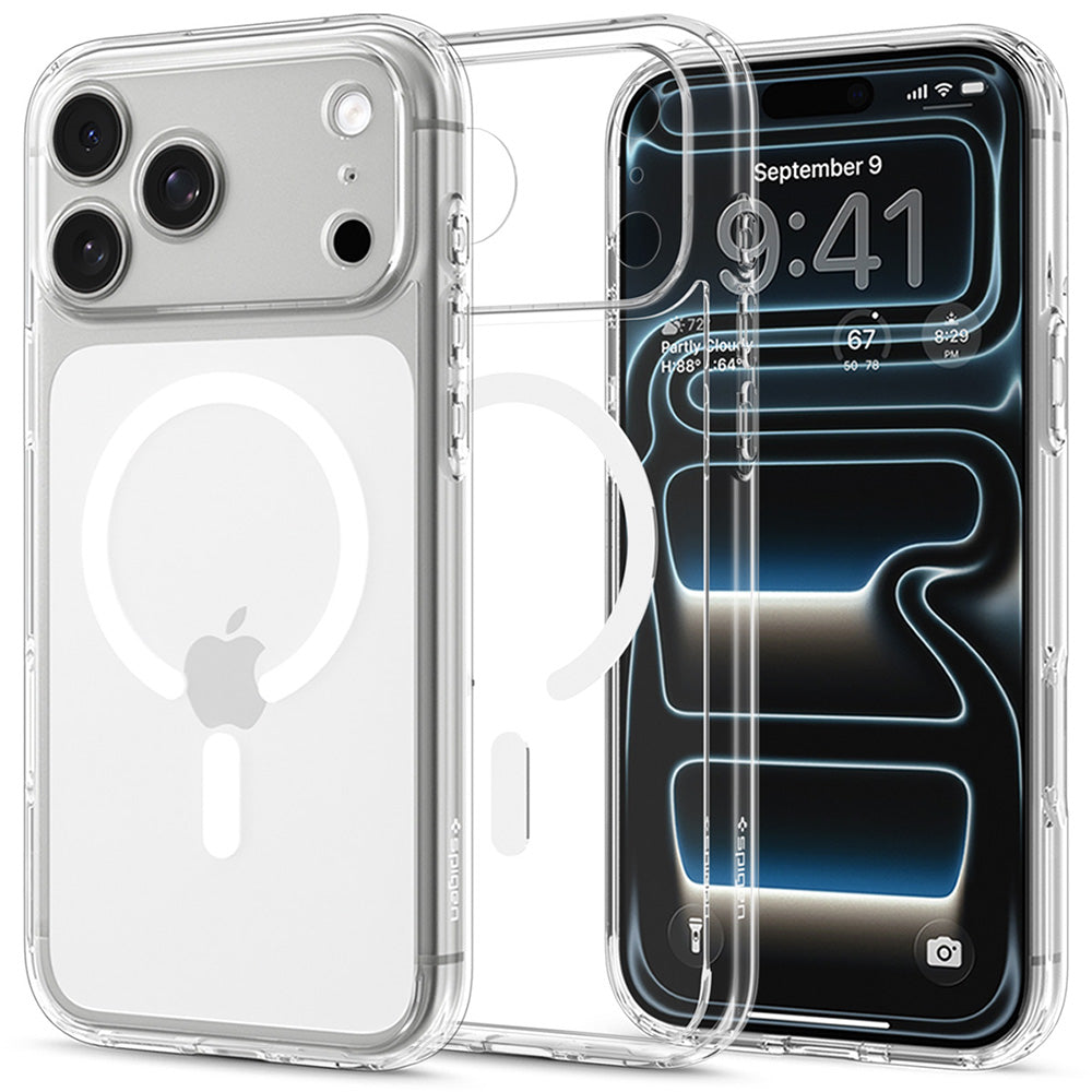 Husa MagSafe pentru Apple iPhone 18 Pro / 17 Pro, Spigen, Ultra Hybrid, Transparenta Alba ACS12155