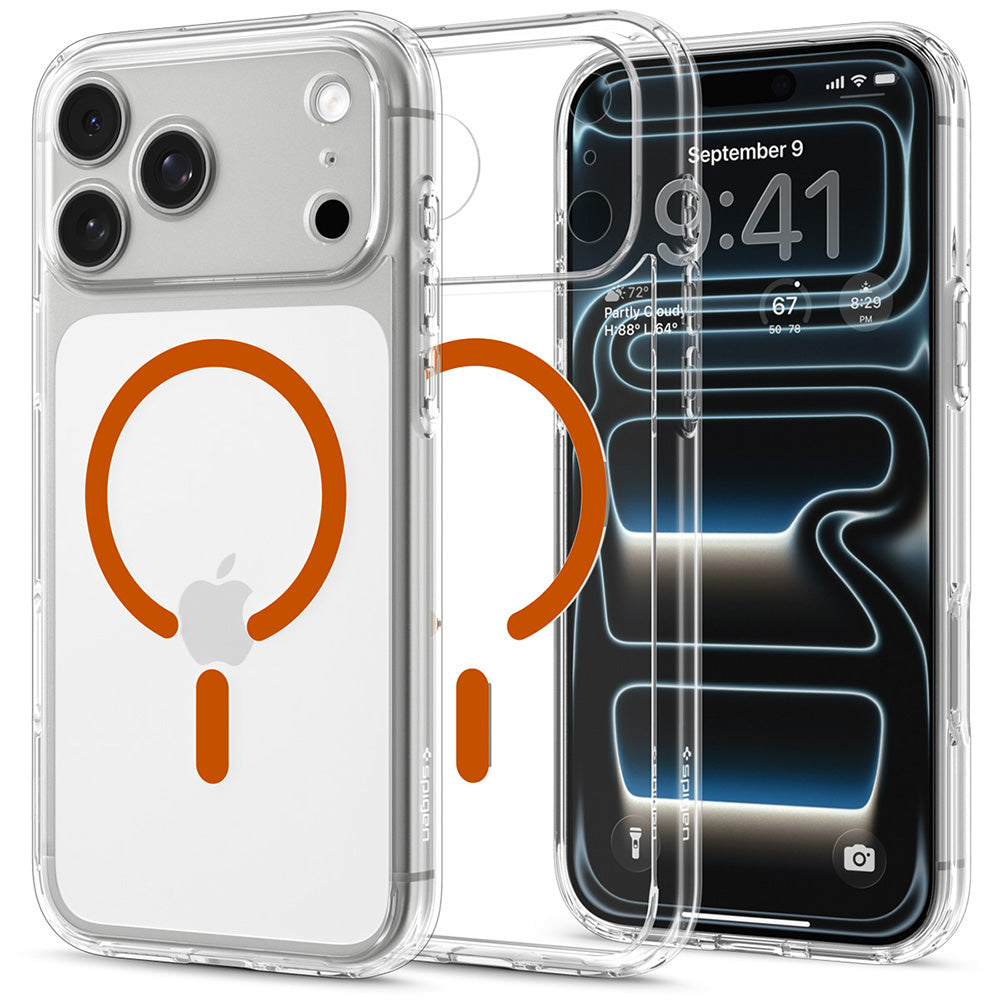Husa MagSafe pentru Apple iPhone 18 Pro / 17 Pro, Spigen, Ultra Hybrid, Transparenta Portocalie ACS12159