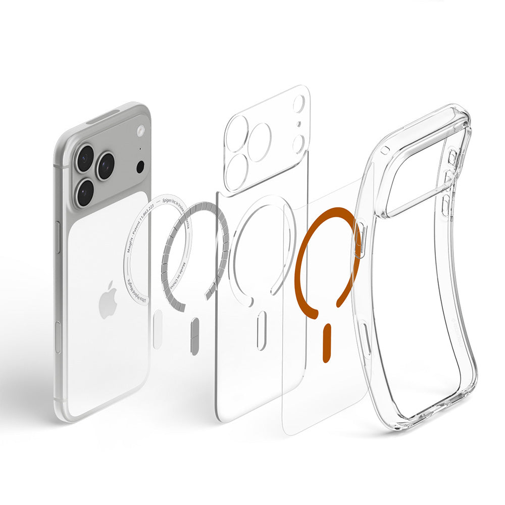 Husa MagSafe pentru Apple iPhone 18 Pro / 17 Pro, Spigen, Ultra Hybrid, Transparenta Portocalie ACS12159