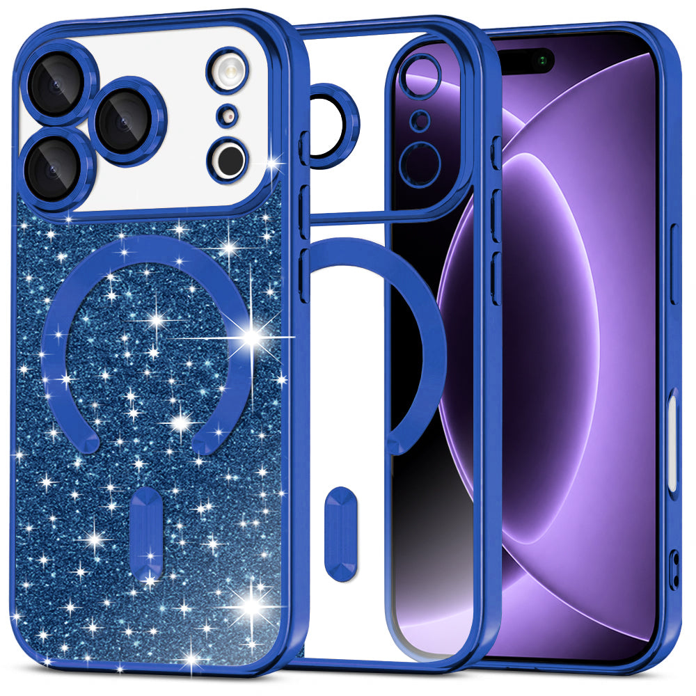 Husa MagSafe pentru Apple iPhone 18 Pro / 17 Pro, Techsuit, Luxury Glitter, Albastra Inchis