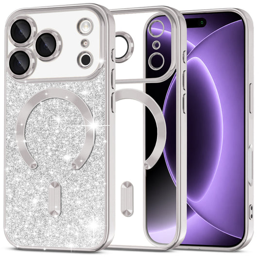 Husa MagSafe pentru Apple iPhone 18 Pro / 17 Pro, Techsuit, Luxury Glitter, Argintie