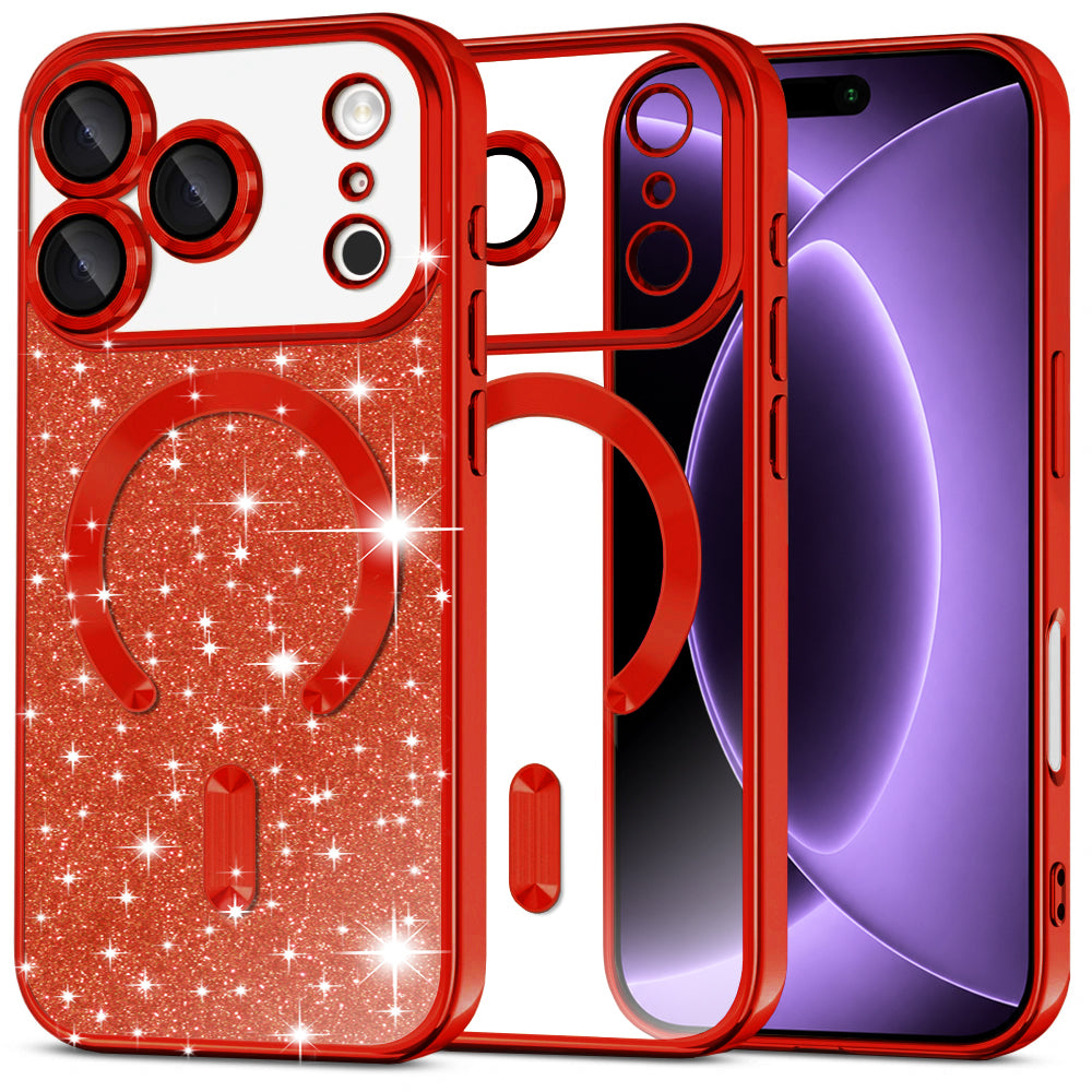 Husa MagSafe pentru Apple iPhone 18 Pro / 17 Pro, Techsuit, Luxury Glitter, Rosie