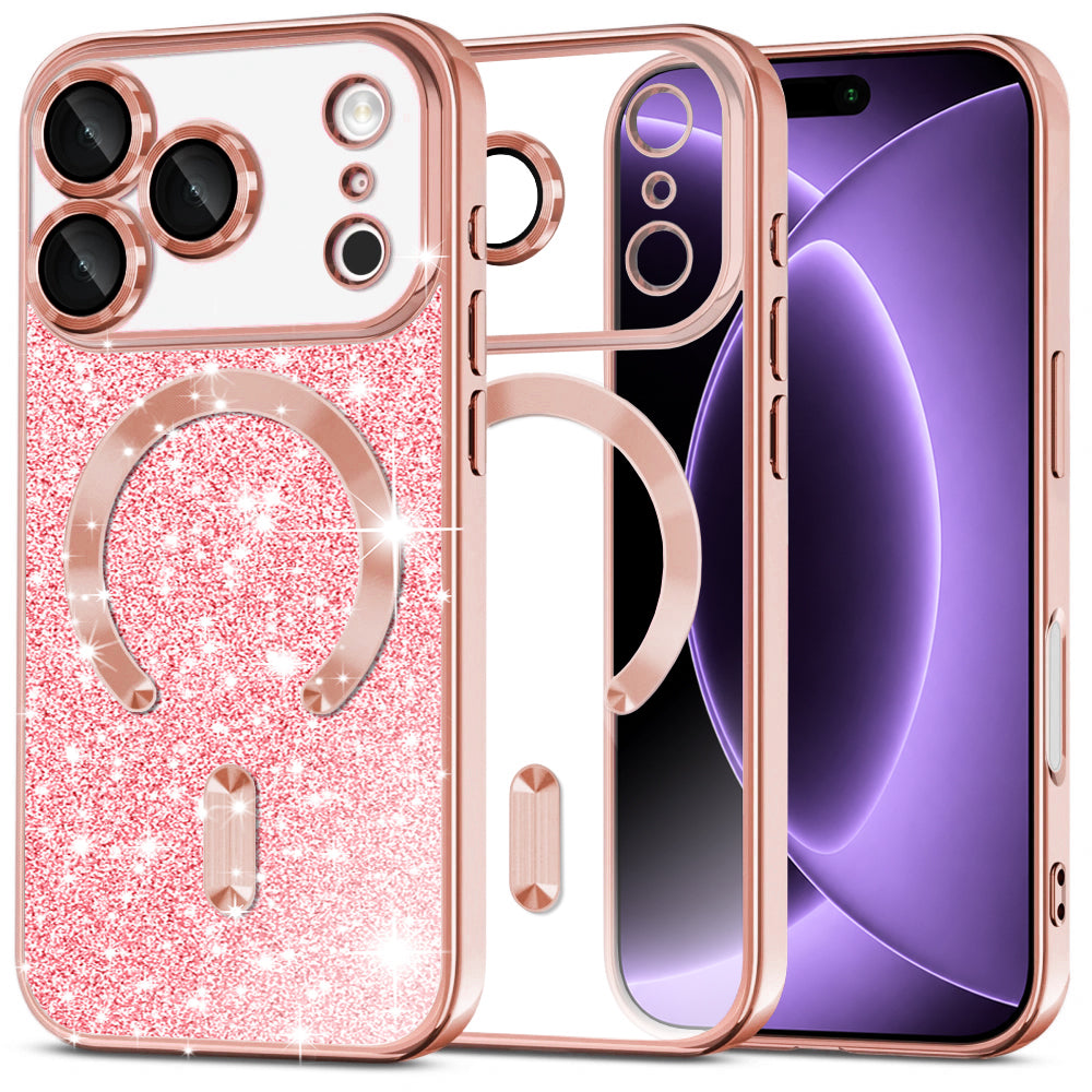 Husa MagSafe pentru Apple iPhone 18 Pro / 17 Pro, Techsuit, Luxury Glitter, Roz Aurie