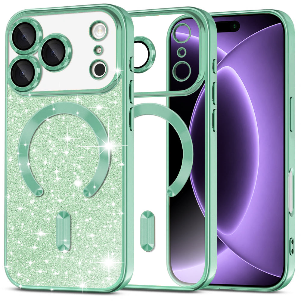 Husa MagSafe pentru Apple iPhone 18 Pro / 17 Pro, Techsuit, Luxury Glitter, Verde Deschis