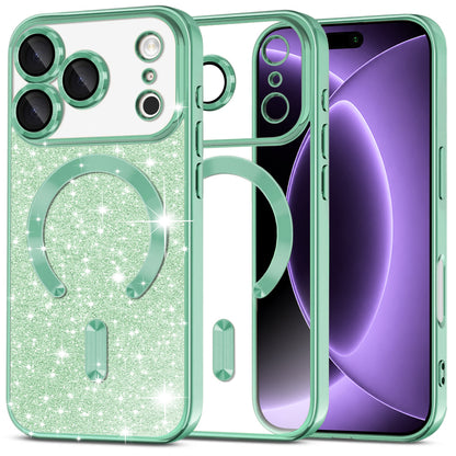Husa MagSafe pentru Apple iPhone 18 Pro / 17 Pro, Techsuit, Luxury Glitter, Verde Deschis