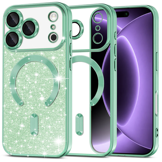 Husa MagSafe pentru Apple iPhone 18 Pro / 17 Pro, Techsuit, Luxury Glitter, Verde Deschis