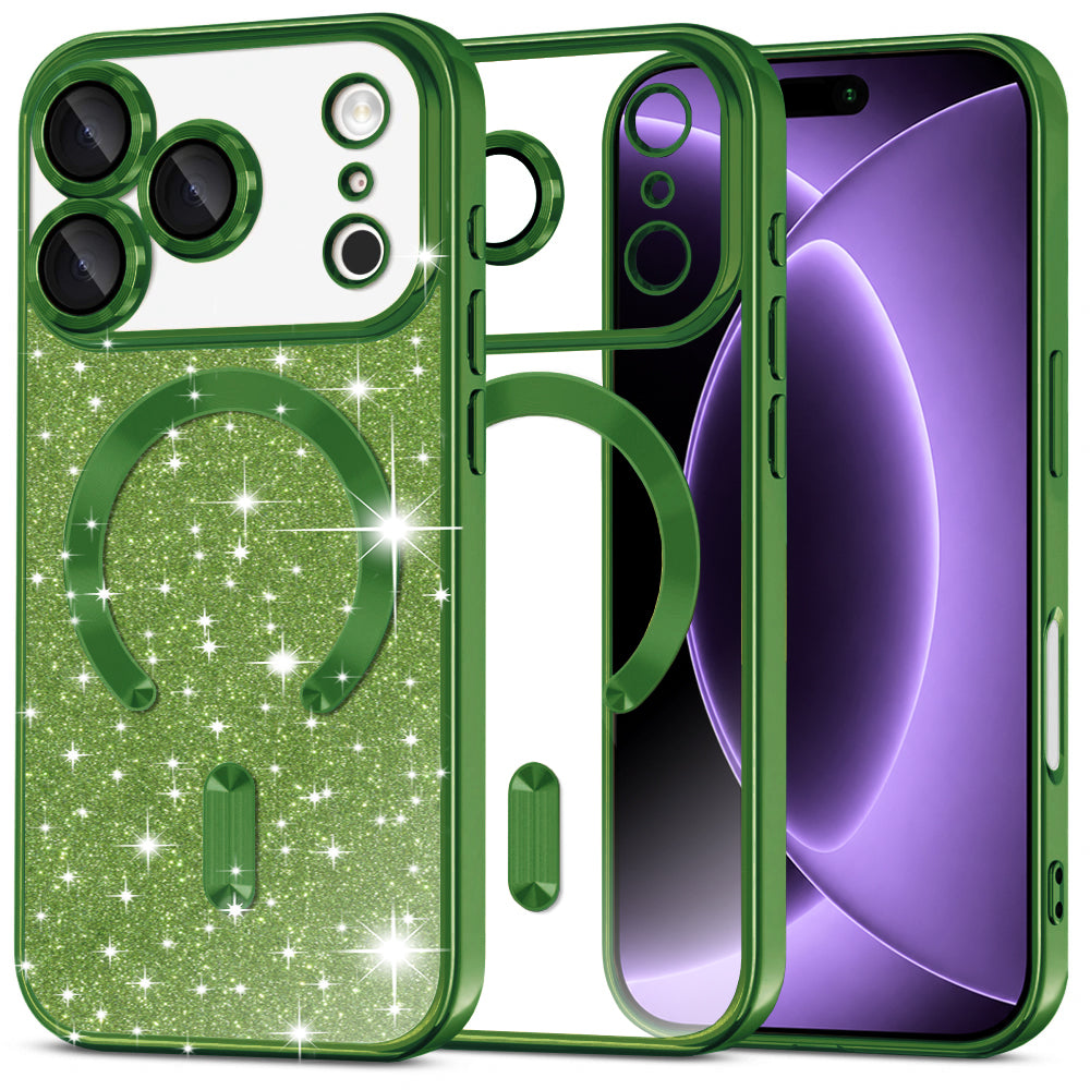 Husa MagSafe pentru Apple iPhone 18 Pro / 17 Pro, Techsuit, Luxury Glitter, Verde Inchis