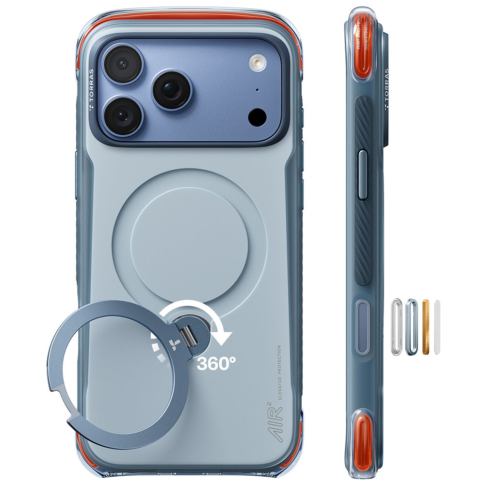 Husa MagSafe pentru Apple iPhone 18 Pro / 17 Pro, Torras, Ostand Q3 Air Pro, Bleu