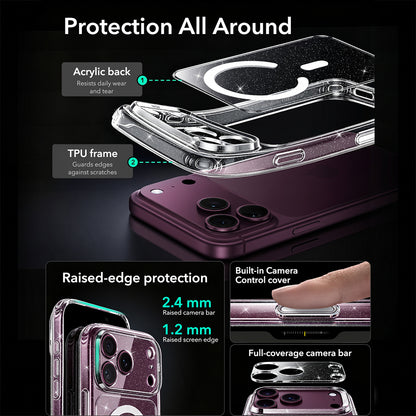 Husa MagSafe pentru Apple iPhone 18 Pro Max / 17 Pro Max, ESR, Classic Hybrid Shimmer, Transparenta