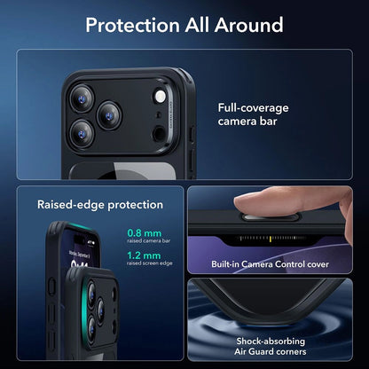 Husa MagSafe pentru Apple iPhone 18 Pro Max / 17 Pro Max, ESR, Classic Hybrid with Screen Protector, Neagra Transparenta
