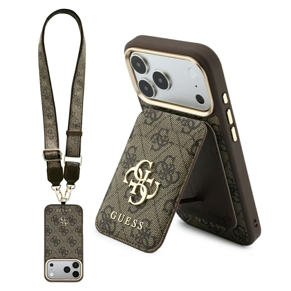 Husa MagSafe pentru Apple iPhone 18 Pro Max / 17 Pro Max, Guess, 4G Cardslot & Big Strap, Maro