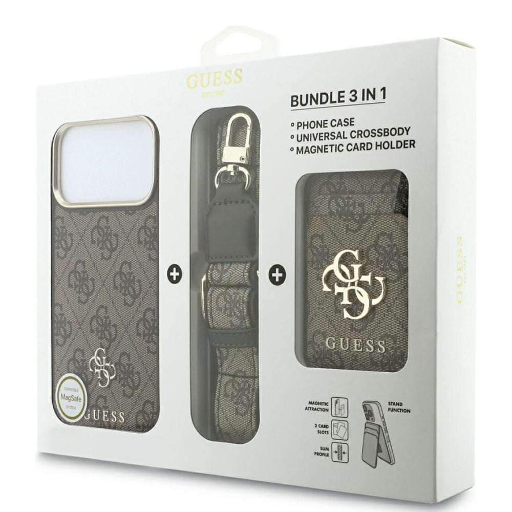 Husa MagSafe pentru Apple iPhone 18 Pro Max / 17 Pro Max, Guess, 4G Cardslot & Big Strap, Maro