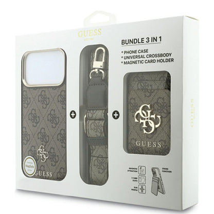 Husa MagSafe pentru Apple iPhone 18 Pro Max / 17 Pro Max, Guess, 4G Cardslot & Big Strap, Maro