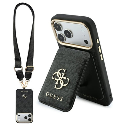 Husa MagSafe pentru Apple iPhone 18 Pro Max / 17 Pro Max, Guess, 4G Cardslot & Big Strap, Neagra
