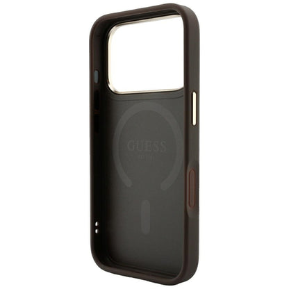 Husa MagSafe pentru Apple iPhone 18 Pro Max / 17 Pro Max, Guess, 4G Embossed Classic, Maro