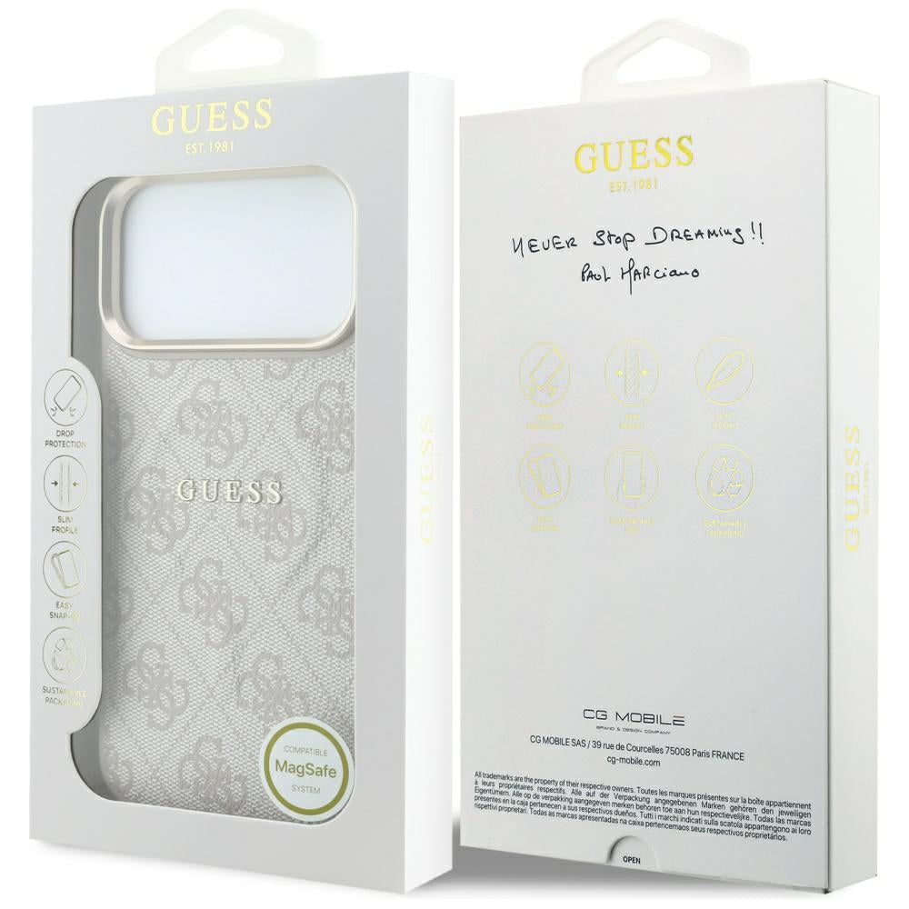 Husa MagSafe pentru Apple iPhone 18 Pro Max / 17 Pro Max, Guess, 4G Embossed Classic, Roz
