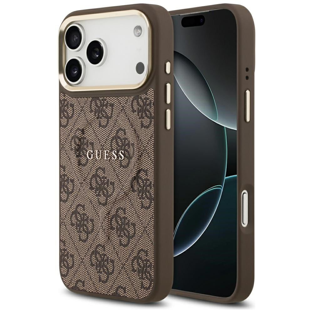 Husa MagSafe pentru Apple iPhone 18 Pro Max / 17 Pro Max, Guess, 4G Embossed Ring Classic Logo, Maro
