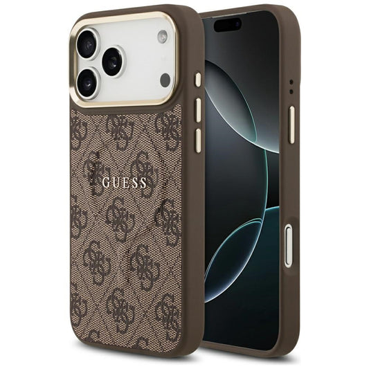 Husa MagSafe pentru Apple iPhone 18 Pro Max / 17 Pro Max, Guess, 4G Embossed Ring Classic Logo, Maro