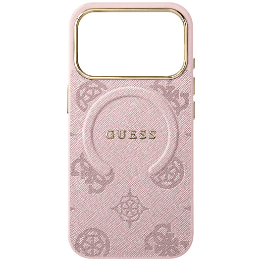 Husa MagSafe pentru Apple iPhone 18 Pro Max / 17 Pro Max, Guess, 4G Embossed Ring Classic Logo, Roz