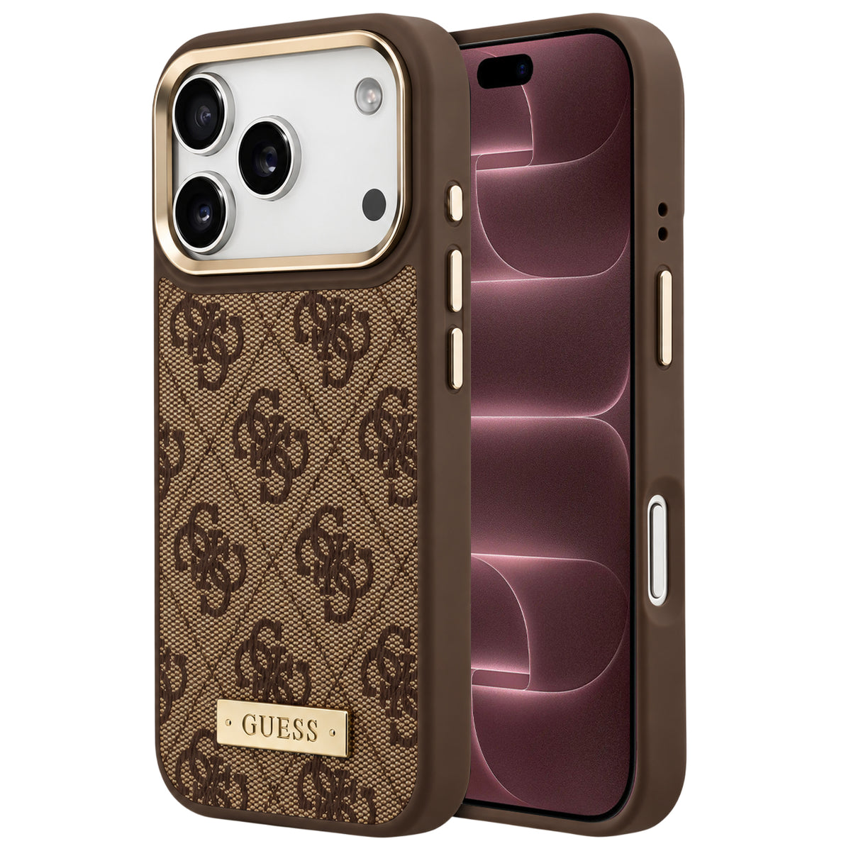 Husa MagSafe pentru Apple iPhone 18 Pro Max / 17 Pro Max, Guess, 4G Logo Plate, Maro