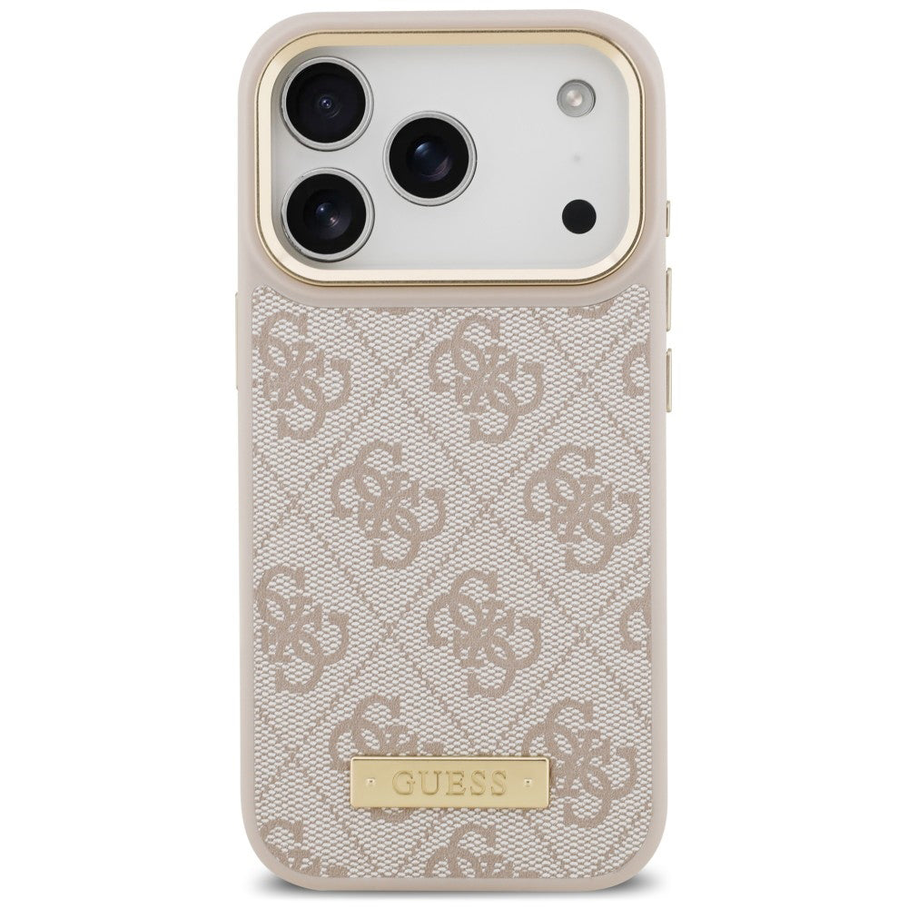 Husa MagSafe pentru Apple iPhone 18 Pro Max / 17 Pro Max, Guess, 4G Logo Plate, Roz