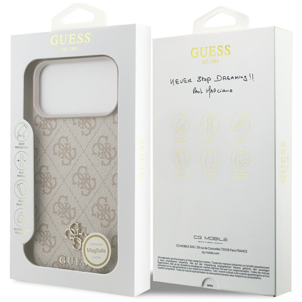 Husa MagSafe pentru Apple iPhone 18 Pro Max / 17 Pro Max, Guess, 4G Small and Classic, Roz