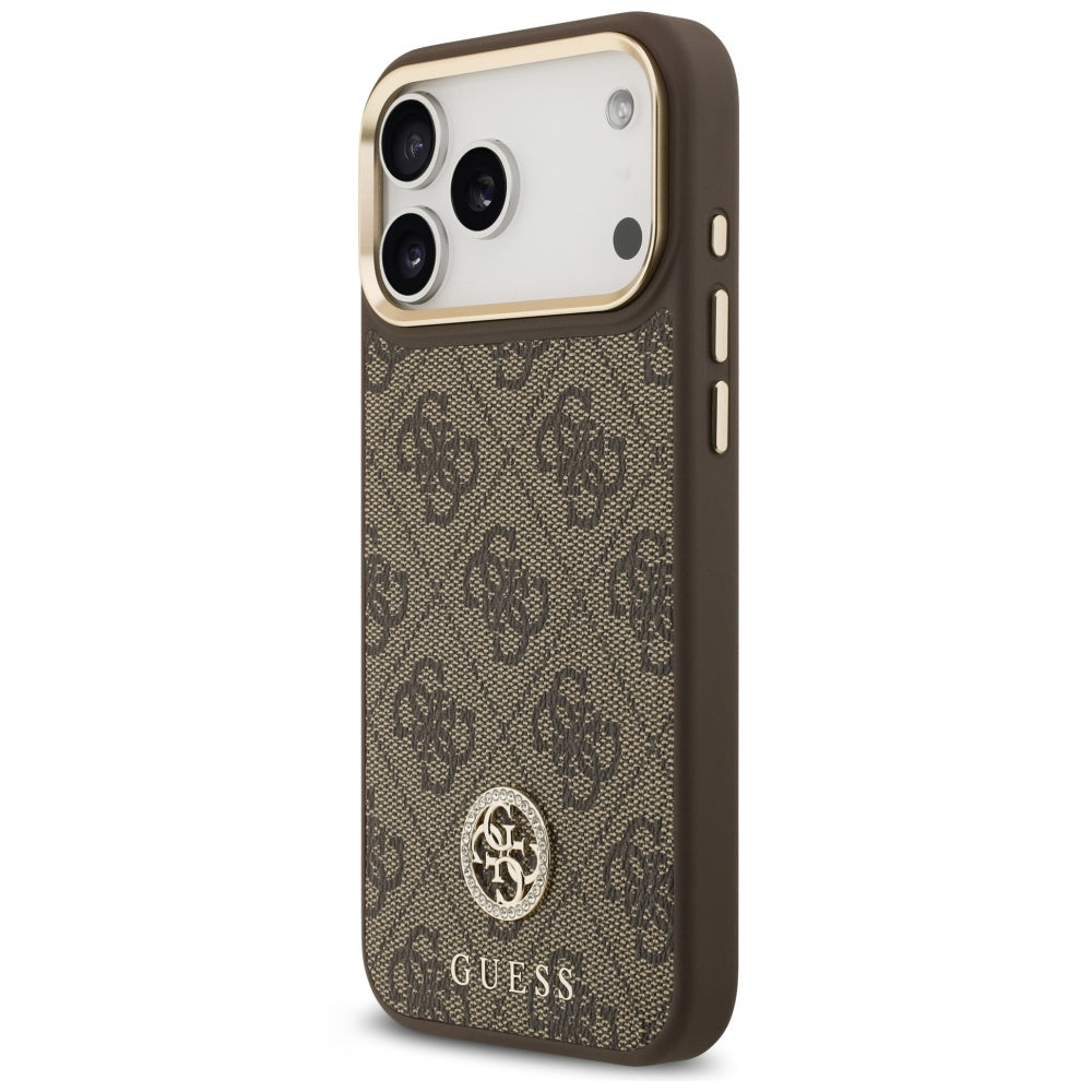Husa MagSafe pentru Apple iPhone 18 Pro Max / 17 Pro Max, Guess, 4G Strass Logo, Maro