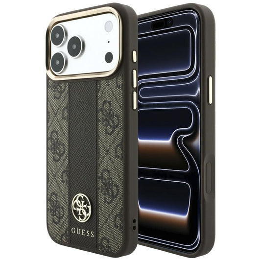 Husa MagSafe pentru Apple iPhone 18 Pro Max / 17 Pro Max, Guess, 4G Stripe Round Classic Logo, Maro