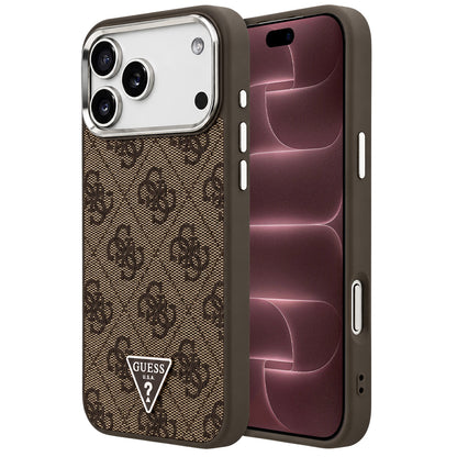 Husa MagSafe pentru Apple iPhone 18 Pro Max / 17 Pro Max, Guess, 4G Triangle Logo, Maro Argintie