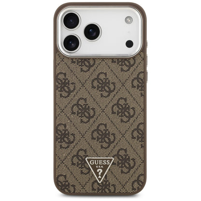 Husa MagSafe pentru Apple iPhone 18 Pro Max / 17 Pro Max, Guess, 4G Triangle Logo, Maro Argintie