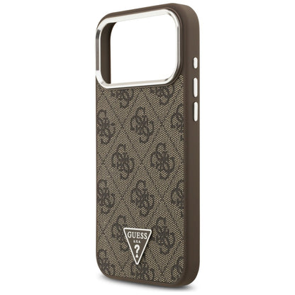 Husa MagSafe pentru Apple iPhone 18 Pro Max / 17 Pro Max, Guess, 4G Triangle Logo, Maro Argintie