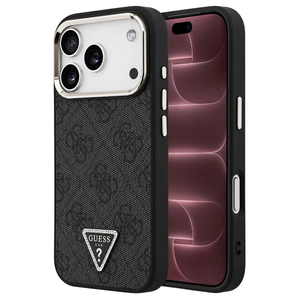 Husa MagSafe pentru Apple iPhone 18 Pro Max / 17 Pro Max, Guess, 4G Triangle Logo, Neagra Aurie