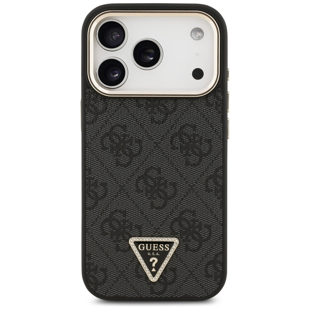 Husa MagSafe pentru Apple iPhone 18 Pro Max / 17 Pro Max, Guess, 4G Triangle Logo, Neagra Aurie