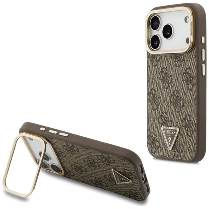 Husa MagSafe pentru Apple iPhone 18 Pro Max / 17 Pro Max, Guess, 4G Triangle Logo & Stand Camera, Maro