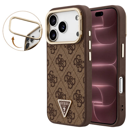 Husa MagSafe pentru Apple iPhone 18 Pro Max / 17 Pro Max, Guess, 4G Triangle Logo & Stand Camera, Maro