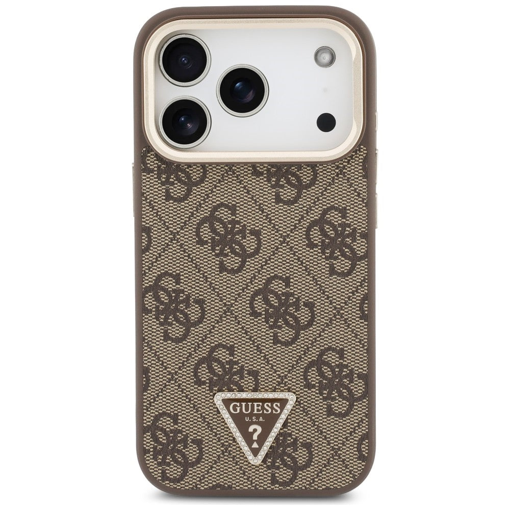 Husa MagSafe pentru Apple iPhone 18 Pro Max / 17 Pro Max, Guess, 4G Triangle Logo & Stand Camera, Maro
