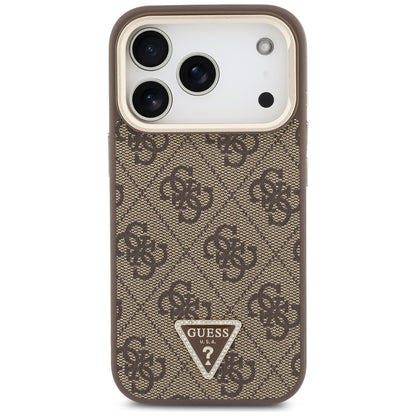 Husa MagSafe pentru Apple iPhone 18 Pro Max / 17 Pro Max, Guess, 4G Triangle Logo & Stand Camera, Maro