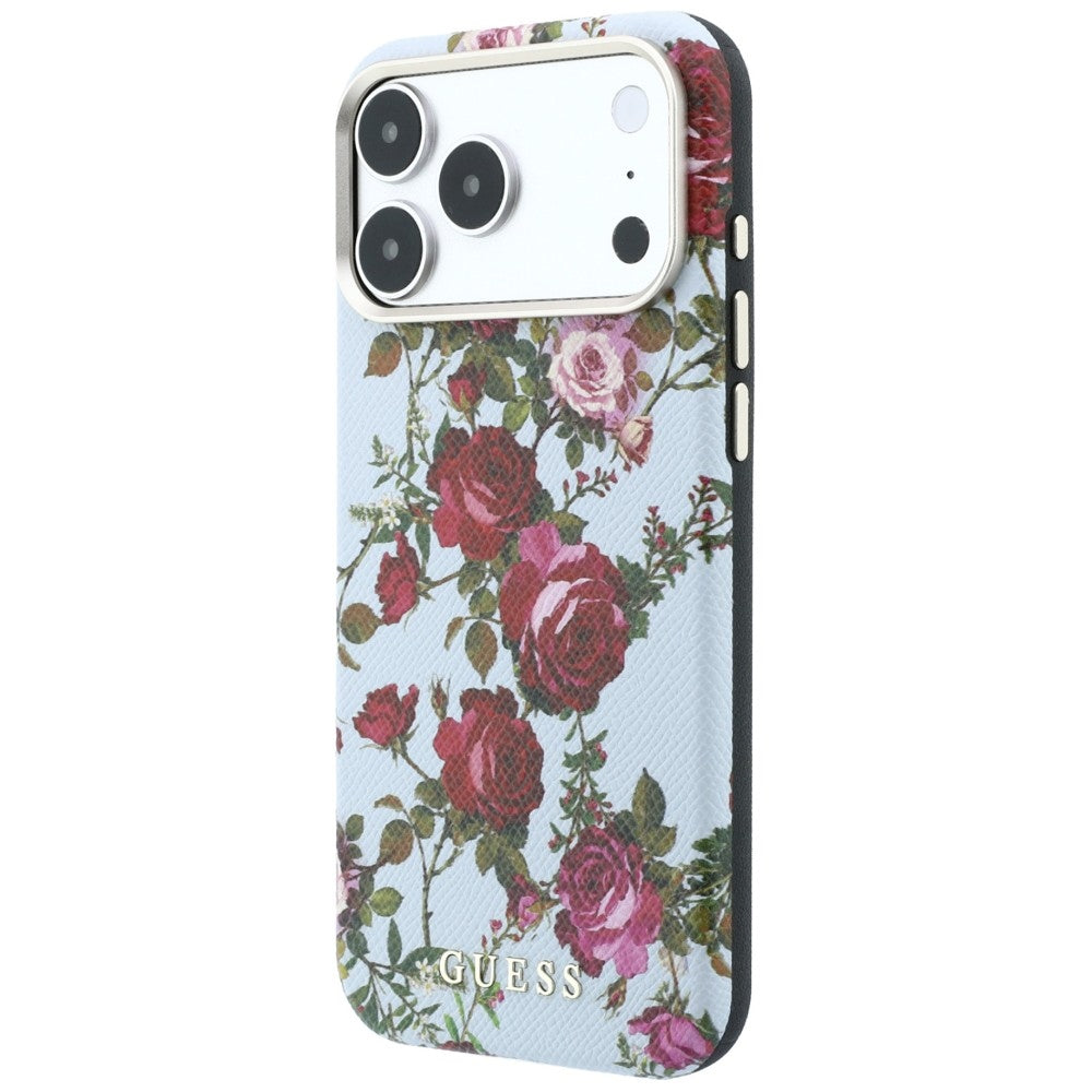 Husa MagSafe pentru Apple iPhone 18 Pro Max / 17 Pro Max, Guess, Blossom Roses Print, Bleu