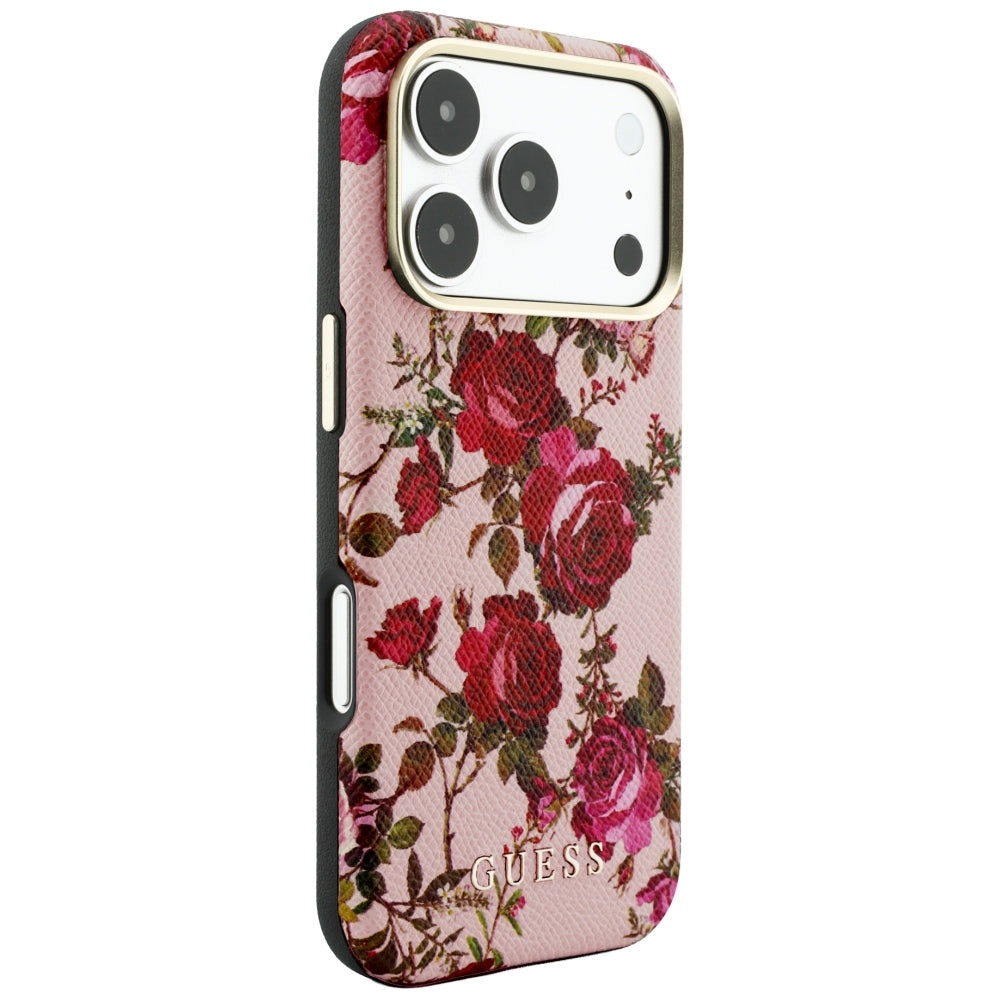 Husa MagSafe pentru Apple iPhone 18 Pro Max / 17 Pro Max, Guess, Blossom Roses Print, Roz